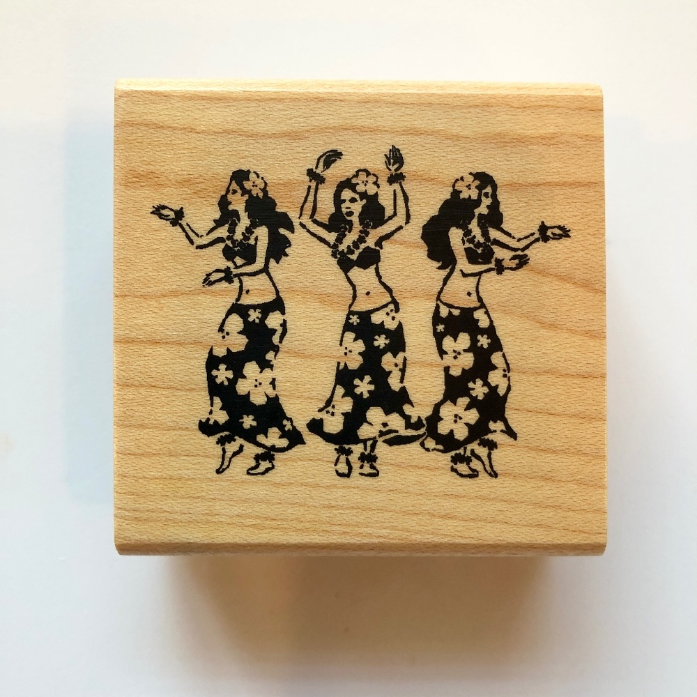 INKADINKADO Wood Block Rubber Stamp Hawaiian Dancing Hula Girls, RARE, NEW!
